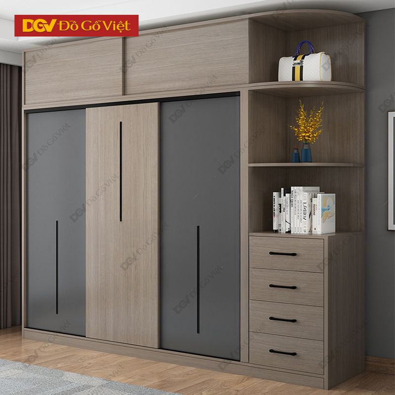 Tủ Áo MDF Chống Ẩm Cánh Lùa 4 Tủ quần áo MDF kết hợp gương