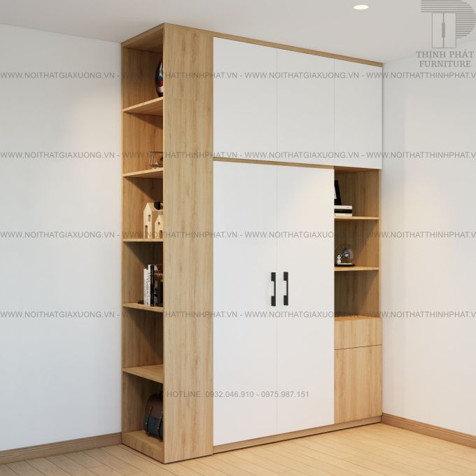 Tủ quần áo 2 tầng kịch trần có kệ trang trí