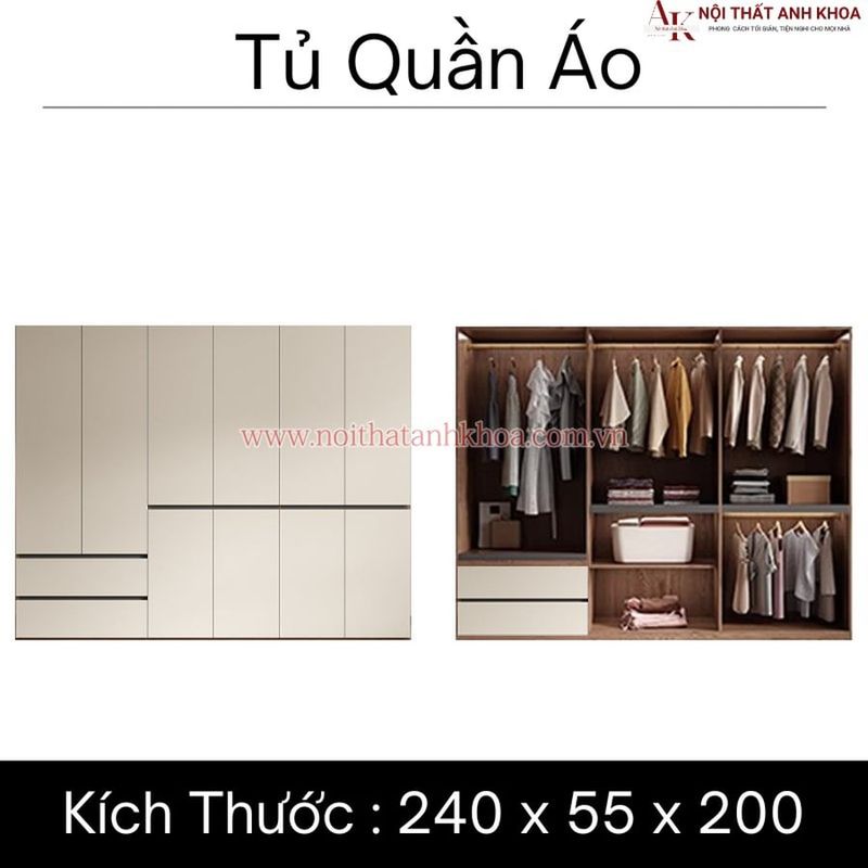 Tủ quần áo gỗ công nghiệp MDF đa dạng kích thước