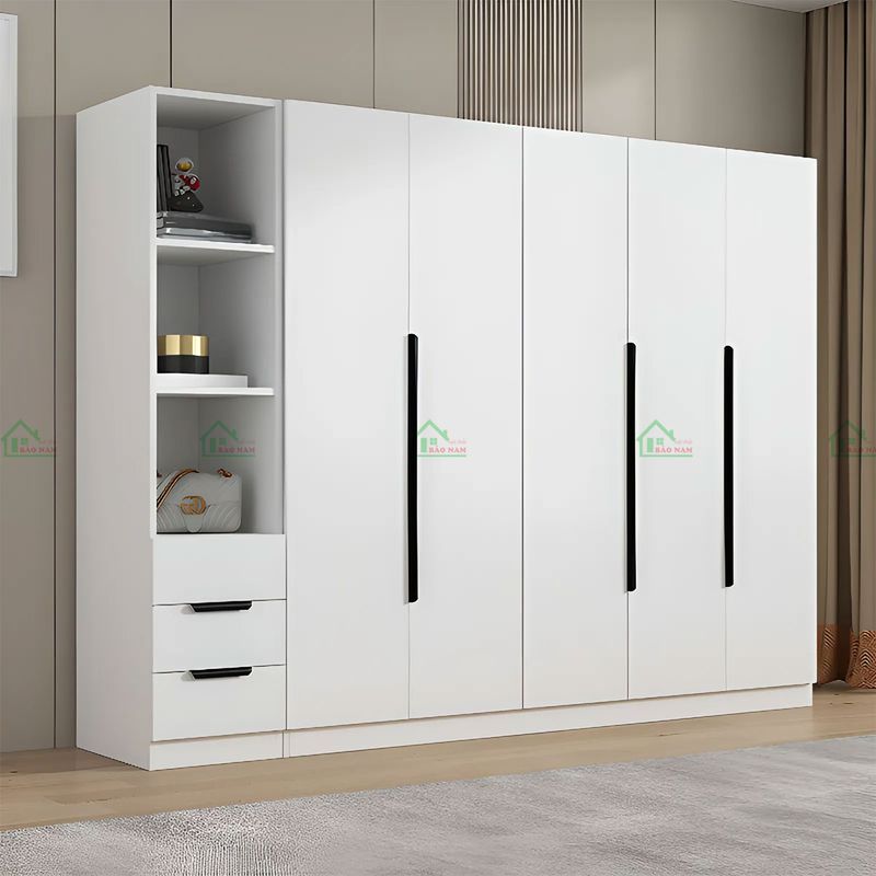 Tủ quần áo gỗ công nghiệp MDF màu trắng đẹp hiện đại