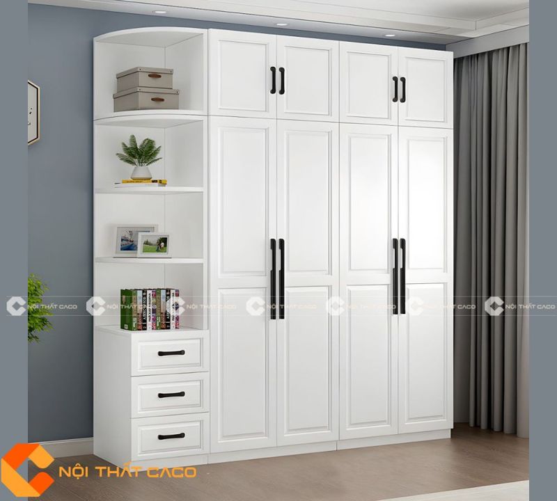 Tủ quần áo gỗ công nghiệp MDF tân cổ điển màu trắng