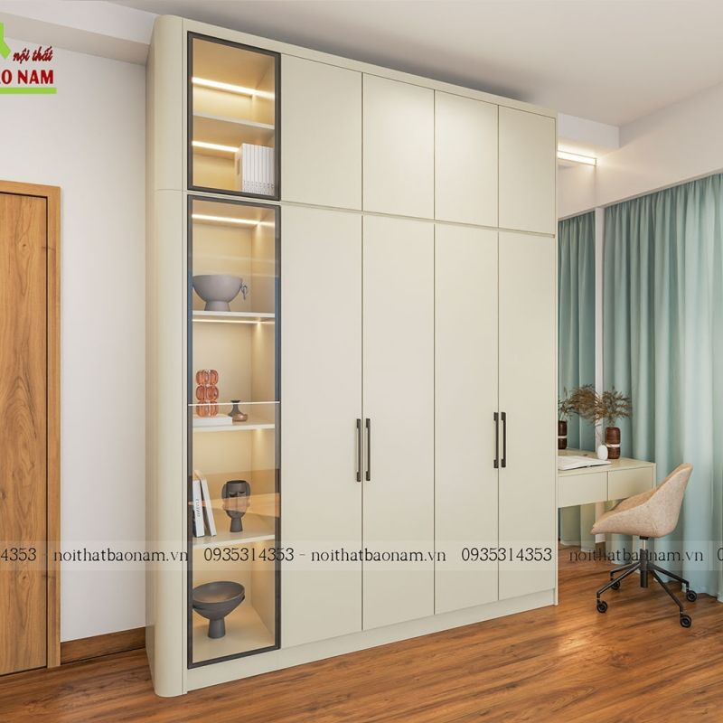 Tủ quần áo MDF màu kem đẹp, hiện đại