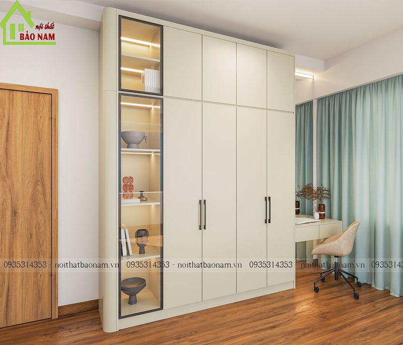 Tủ quần áo gỗ MDF màu kem đẹp hiện đại