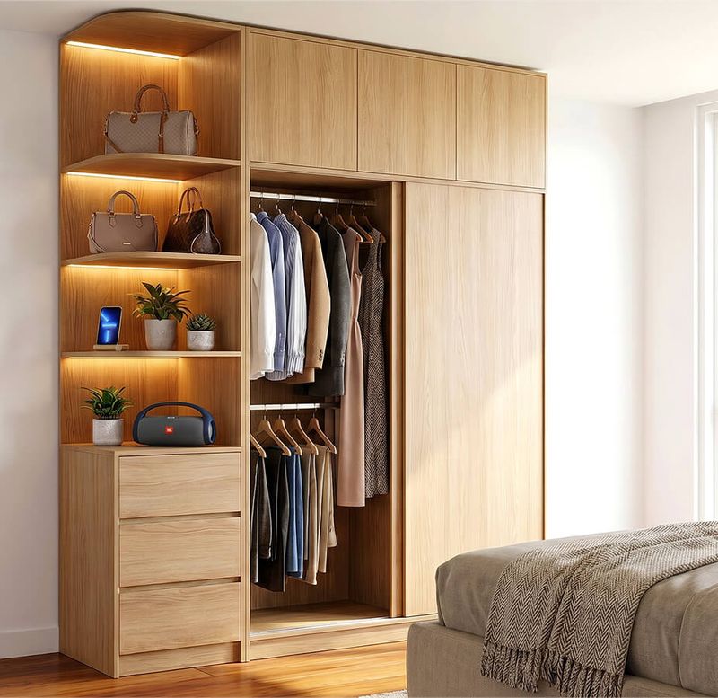 Tủ Áo Gỗ MDF Chống Ẩm Cho Nhà Phố 2 Tủ quần áo MDF chống ẩm kiểu dáng cao, nhiều ngăn, phù hợp cho gia đình có nhiều quần áo